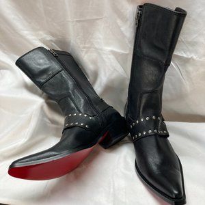 NEW Harley Davidson Low Heel Mid Calf Moto Western Leather Boots Size 8 Black.